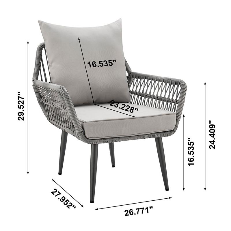 Manhattan Comfort Cannes 3-Piece Rattan Patio Conversation Set in Gray