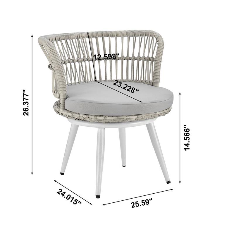Manhattan Comfort Monaco 3-Piece Rattan Patio Conversation Set in Gray