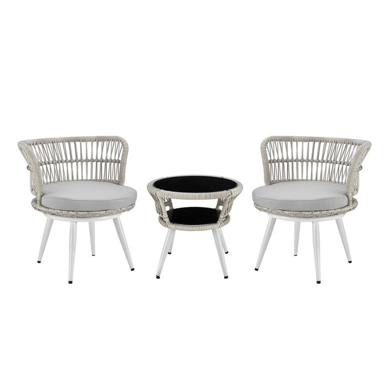 Manhattan Comfort Monaco 3-Piece Rattan Patio Conversation Set in Gray