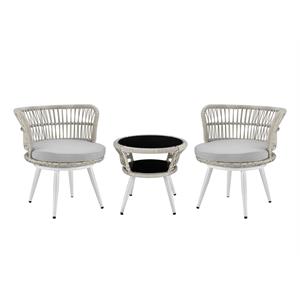 Manhattan Comfort Monaco 3-Piece Rattan Patio Conversation Set in Gray