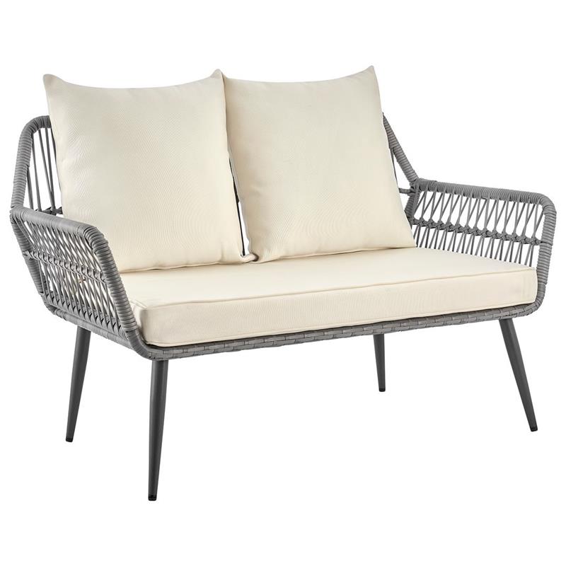 Manhattan Comfort Portofino 4-Piece Rattan Patio Conversation Set in Cream