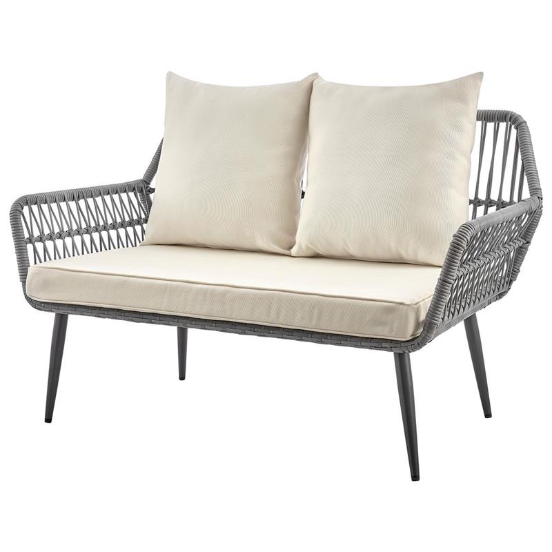 Manhattan Comfort Portofino 4-Piece Rattan Patio Conversation Set in Cream