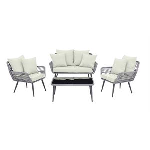 Manhattan Comfort Portofino 4-Piece Rattan Patio Conversation Set in Cream