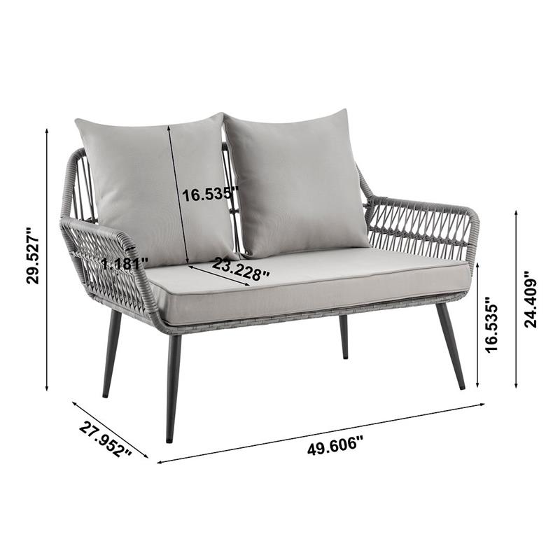 Manhattan Comfort Portofino 4-Piece Rattan Patio Conversation Set in Gray
