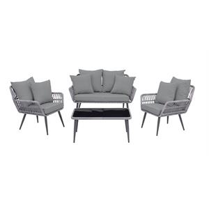 Manhattan Comfort Portofino 4-Piece Rattan Patio Conversation Set in Gray