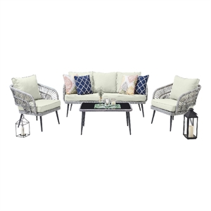 Manhattan Comfort Riviera 4-Piece 5-Seat Rattan Patio Conversation Set in Cream