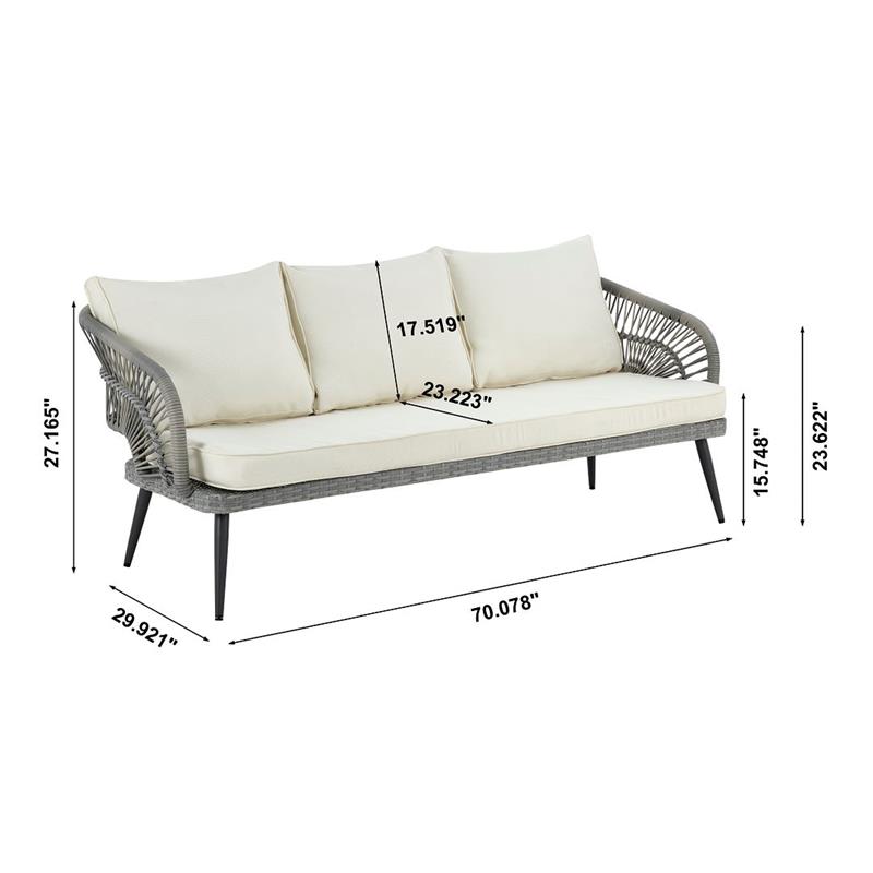 Manhattan Comfort Riviera 4-Piece 5-Seat Rattan Patio Conversation Set in Cream