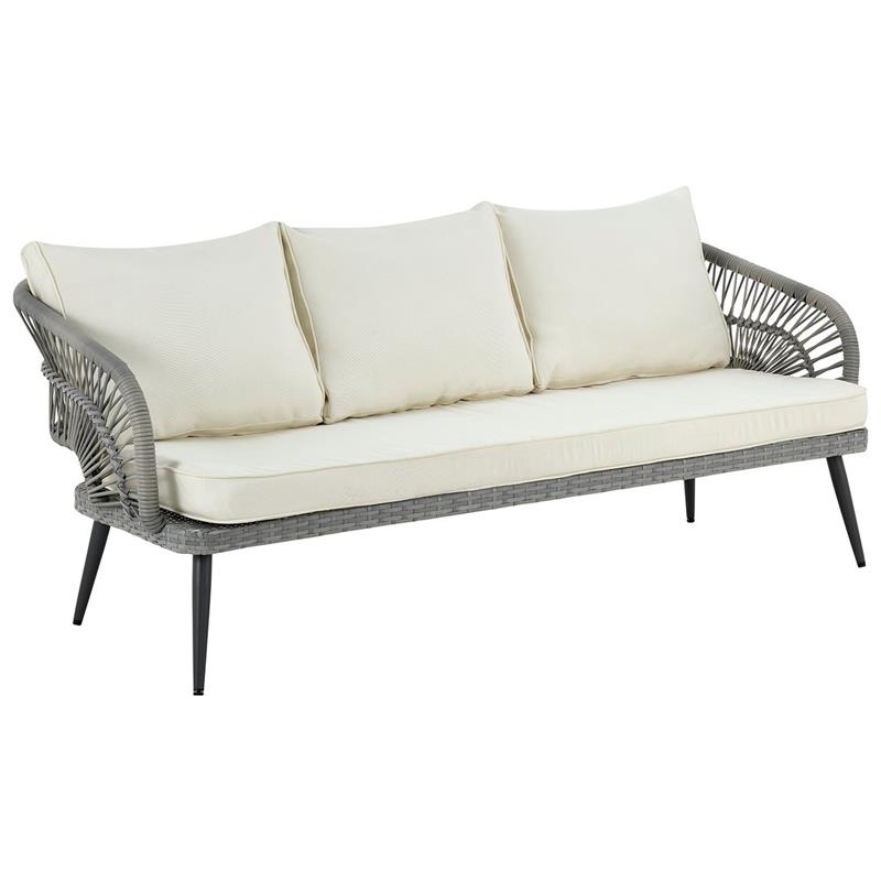 Manhattan Comfort Riviera 4-Piece 5-Seat Rattan Patio Conversation Set in Cream