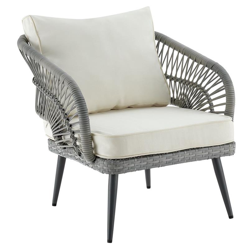 Manhattan Comfort Riviera 4-Piece 5-Seat Rattan Patio Conversation Set in Cream