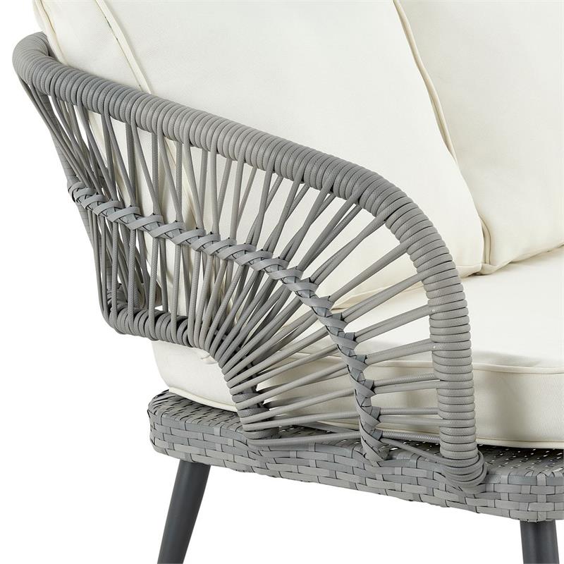 Manhattan Comfort Riviera 4-Piece 5-Seat Rattan Patio Conversation Set in Cream