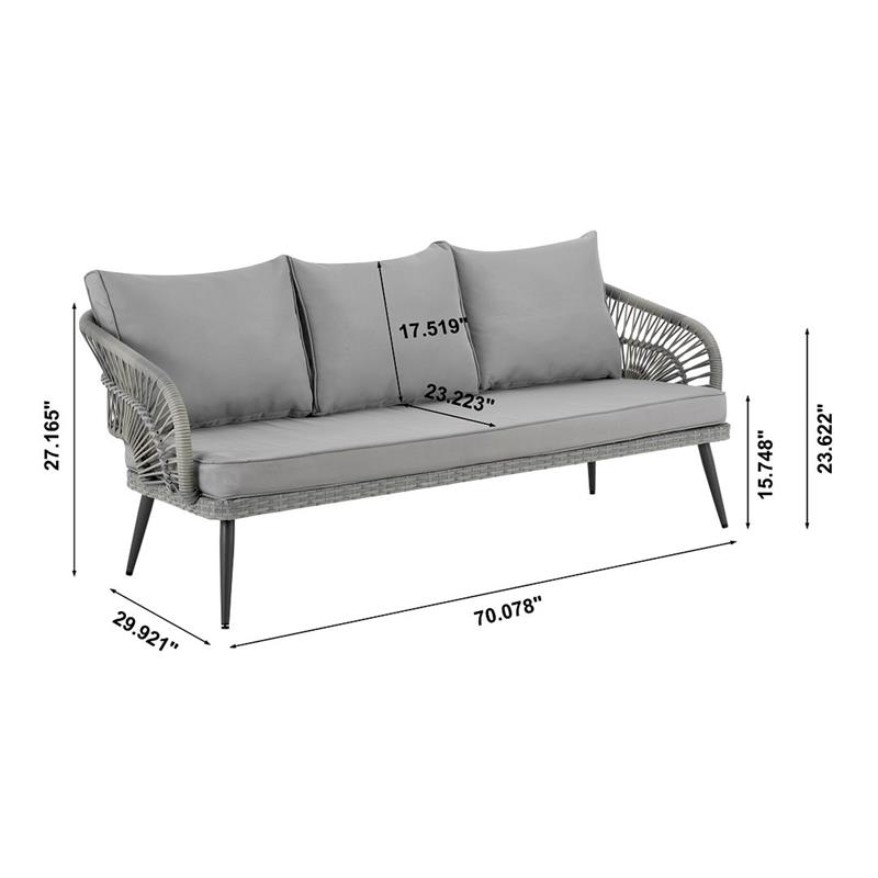 Manhattan Comfort Riviera 4-Piece 5-Seat Rattan Patio Conversation Set in Gray