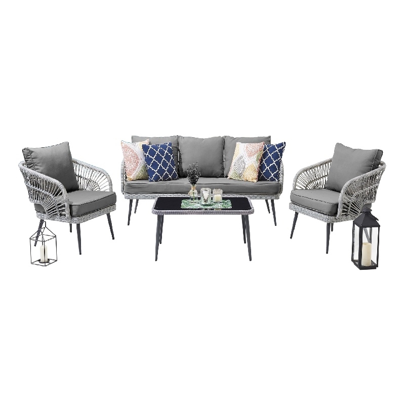 Manhattan Comfort Riviera 4-Piece 5-Seat Rattan Patio Conversation Set in Gray