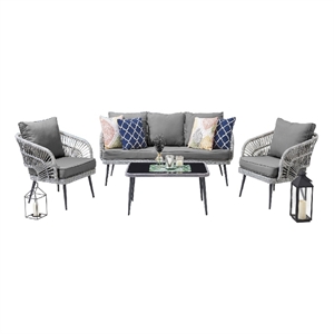 Manhattan Comfort Riviera 4-Piece 5-Seat Rattan Patio Conversation Set in Gray