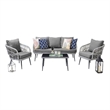 Manhattan Comfort Riviera 4-Piece 5-Seat Rattan Patio Conversation Set in Gray