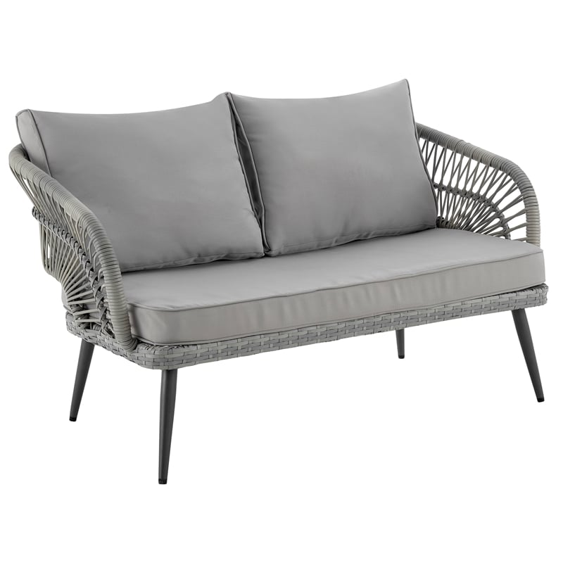 Manhattan Comfort Riviera 4-Piece 4-Seat Rattan Patio Conversation Set in Gray