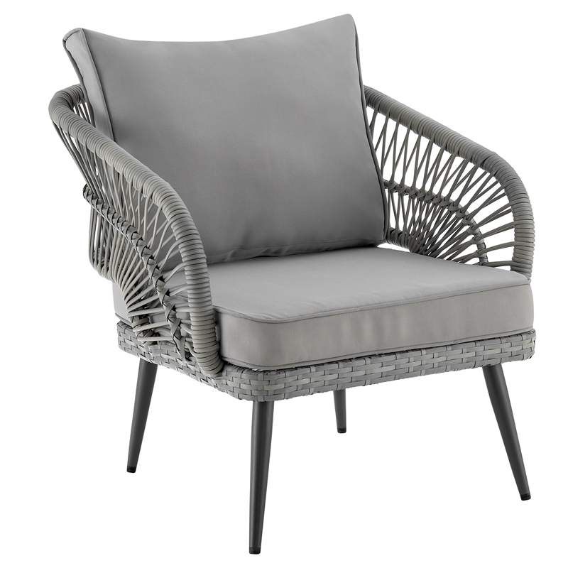 Manhattan Comfort Riviera 4-Piece 4-Seat Rattan Patio Conversation Set in Gray