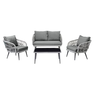 Manhattan Comfort Riviera 4-Piece 4-Seat Rattan Patio Conversation Set in Gray