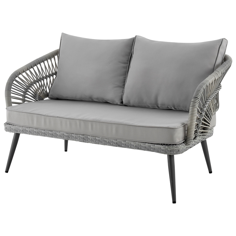 Manhattan Comfort Riviera 4-Piece 4-Seat Rattan Patio Conversation Set in Gray