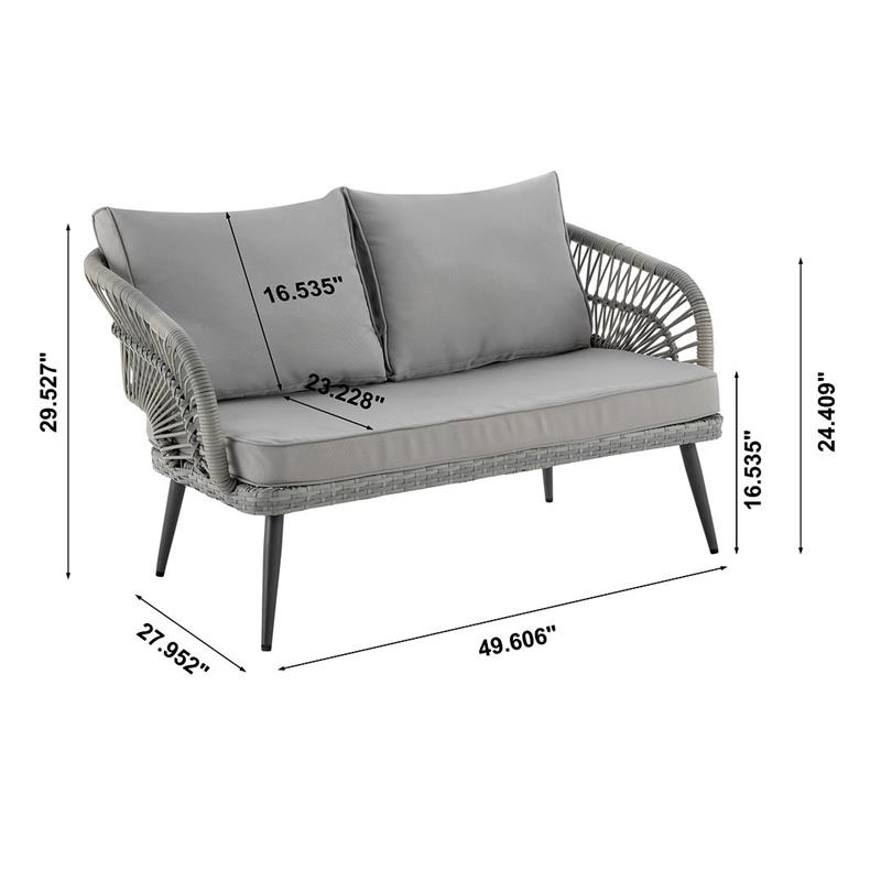 Manhattan Comfort Riviera 4-Piece 4-Seat Rattan Patio Conversation Set in Gray