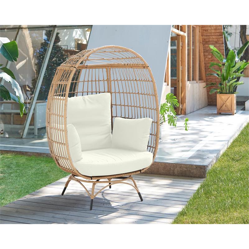 Manhattan Comfort Spezia Rattan Outdoor Egg Chair with Cushion in Brown/Cream