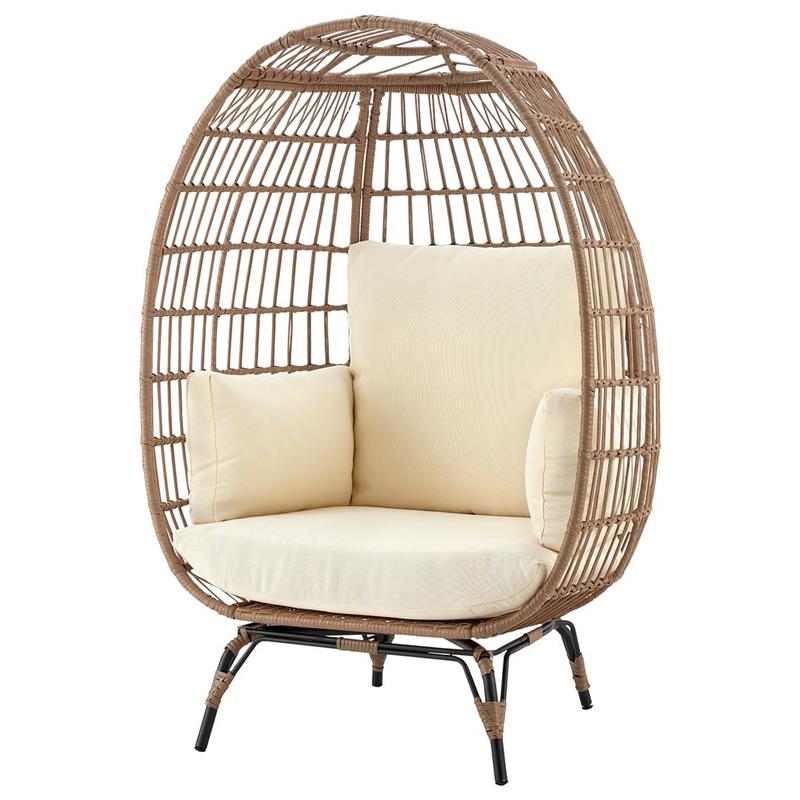 Manhattan Comfort Spezia Rattan Outdoor Egg Chair with Cushion in Brown/Cream