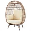 Manhattan Comfort Spezia Rattan Outdoor Egg Chair with Cushion in Brown/Cream