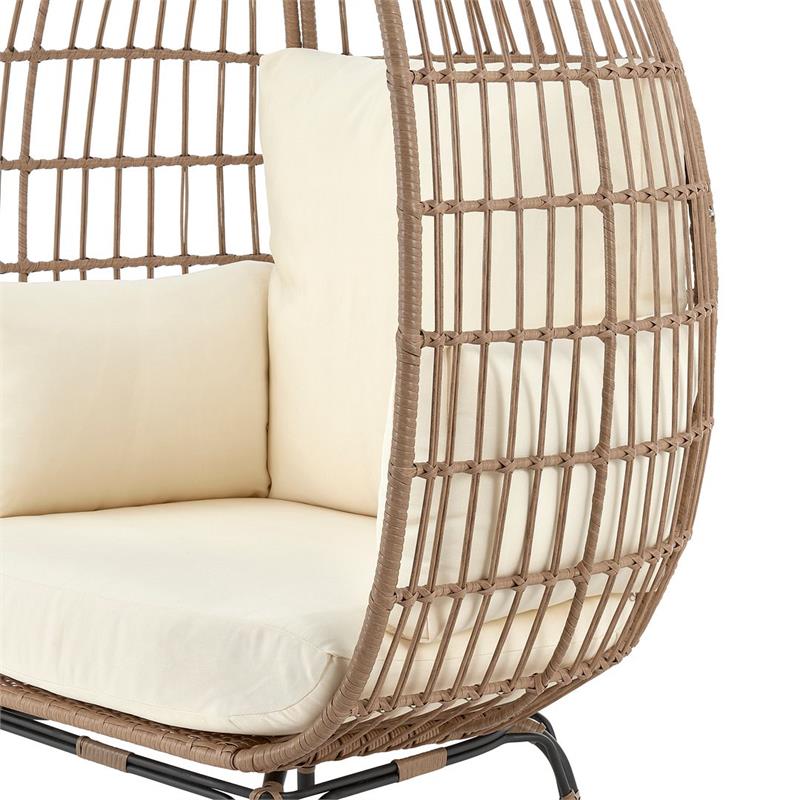 Manhattan Comfort Spezia Rattan Outdoor Egg Chair with Cushion in Brown/Cream