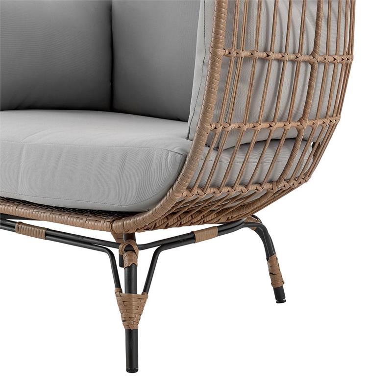Manhattan Comfort Spezia Rattan Outdoor Egg Chair with Cushion in Brown/Gray