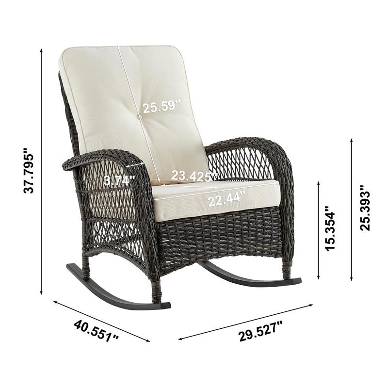 Manhattan Comfort Furttuo Rattan Outdoor Rocking Chair with Cushion - Gray/Cream