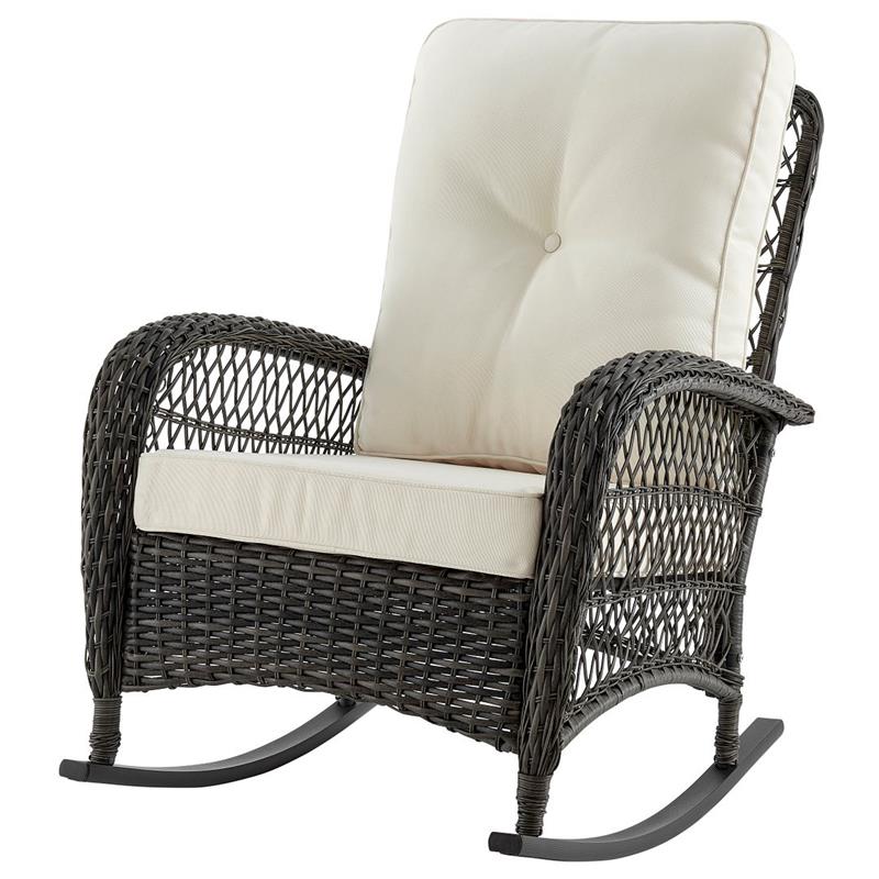 Manhattan Comfort Furttuo Rattan Outdoor Rocking Chair with Cushion - Gray/Cream