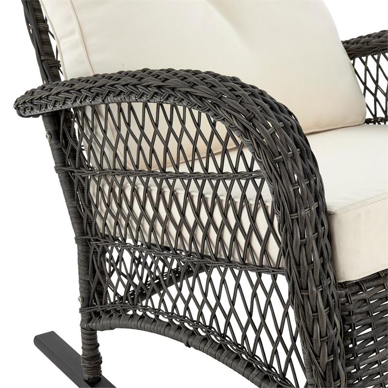 Manhattan Comfort Furttuo Rattan Outdoor Rocking Chair with Cushion - Gray/Cream