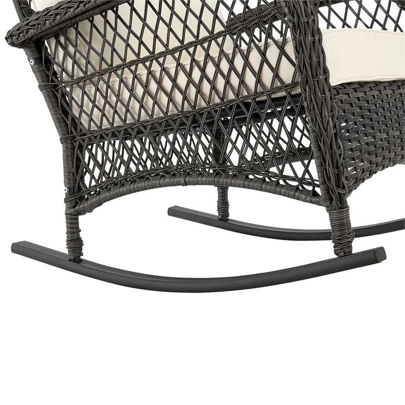 Manhattan Comfort Furttuo Rattan Outdoor Rocking Chair with Cushion - Gray/Cream