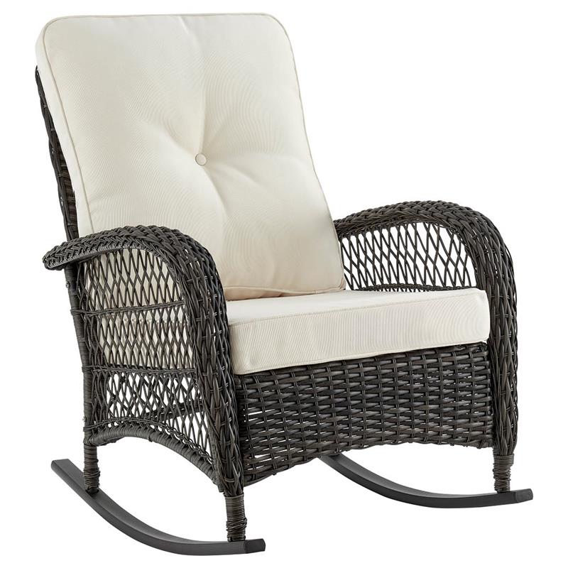 Manhattan Comfort Furttuo Rattan Outdoor Rocking Chair with Cushion - Gray/Cream