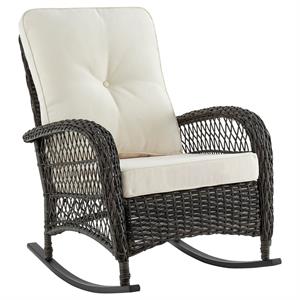 furttuo steel rattan outdoor rocking chair with cushions in cream