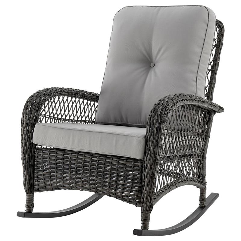 Manhattan Comfort Furttuo Rattan Outdoor Rocking Chair with Cushion in Gray