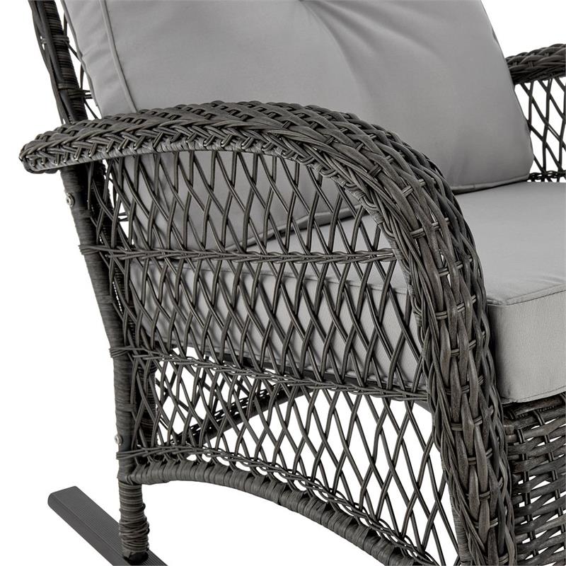 Manhattan Comfort Furttuo Rattan Outdoor Rocking Chair with Cushion in Gray