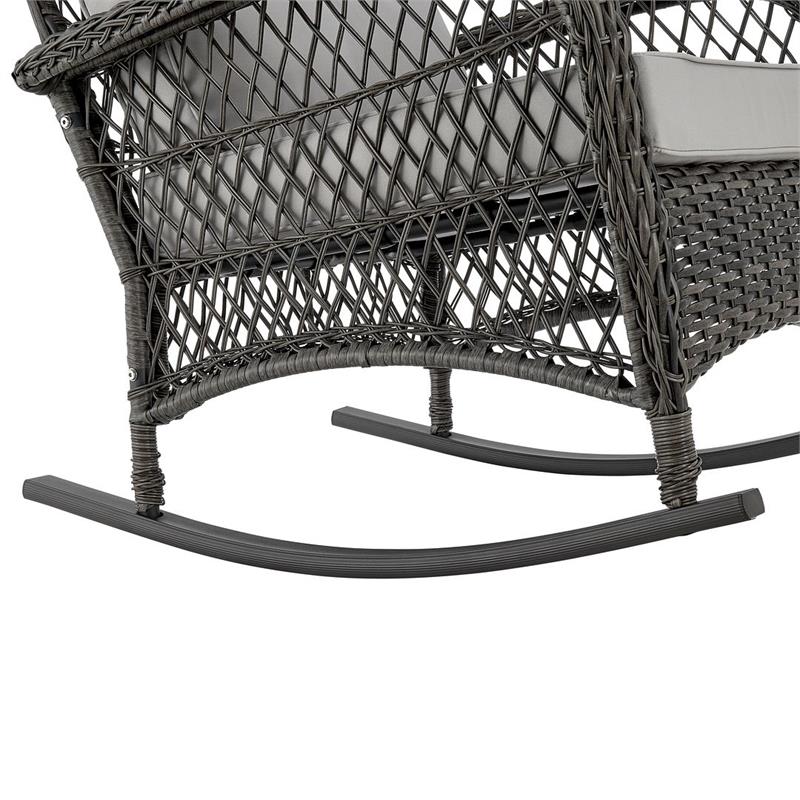 Manhattan Comfort Furttuo Rattan Outdoor Rocking Chair with Cushion in Gray
