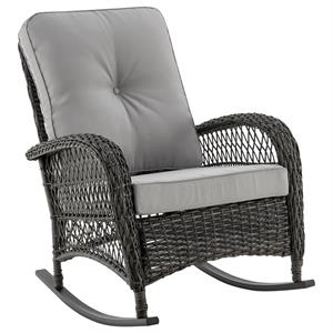 furttuo steel rattan outdoor rocking chair with cushions in grey