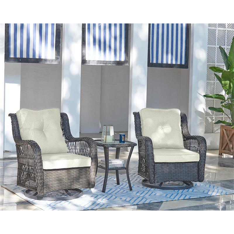 Manhattan Comfort Fruttuo 3-Piece Rattan Patio Conversation Set in Gray/Cream