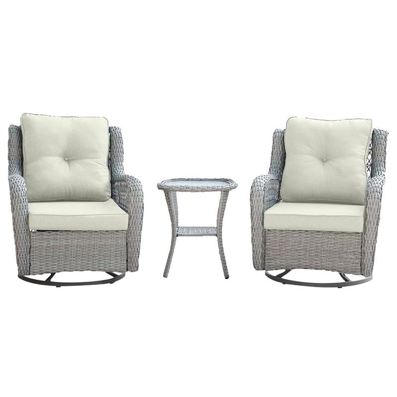 Manhattan Comfort Fruttuo 3-Piece Rattan Patio Conversation Set in Gray/Cream