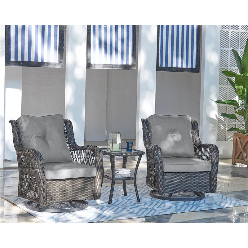 Manhattan Comfort Fruttuo 3-Piece Rattan Patio Conversation Set in Gray