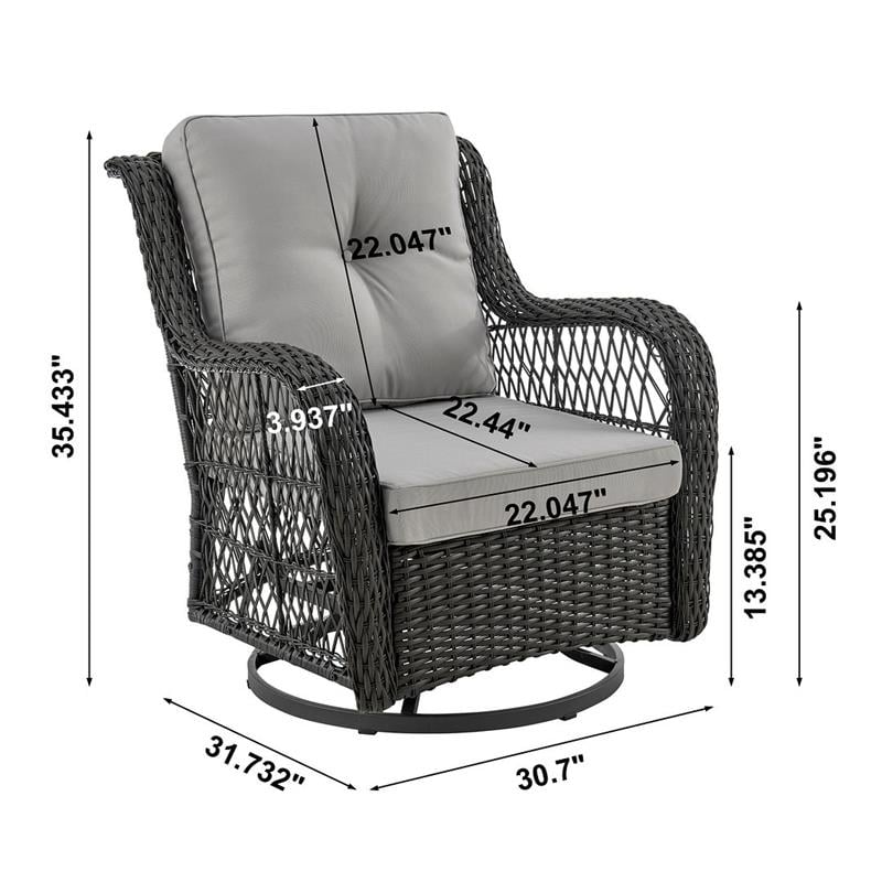 Manhattan Comfort Fruttuo 3-Piece Rattan Patio Conversation Set in Gray