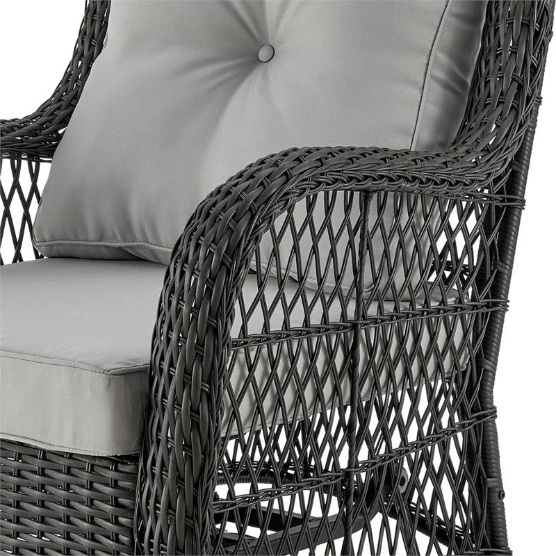 3-Piece Rattan Patio Conversation Set with Gray Cushions