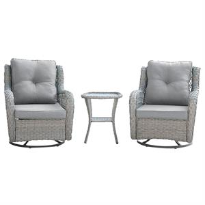 Manhattan Comfort Fruttuo 3-Piece Rattan Patio Conversation Set in Gray