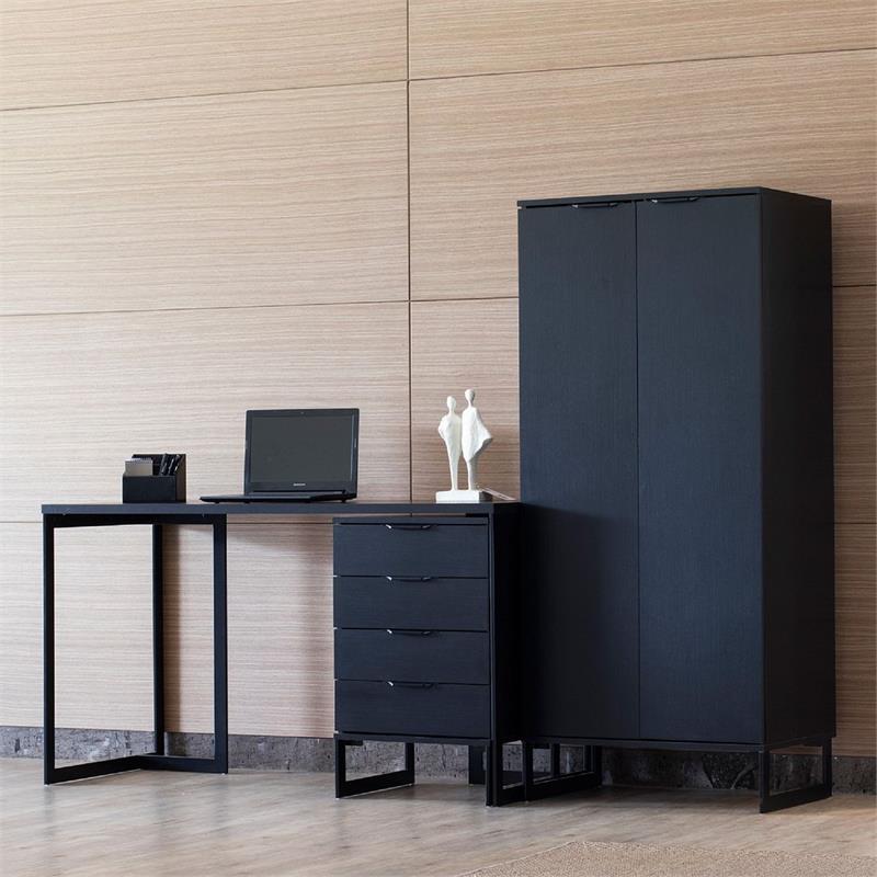 Lexington Contemporary Modern Bookcase with 4 Shelves in Black Engineered Wood