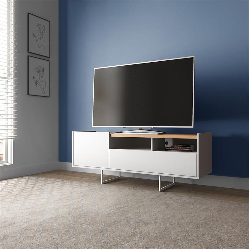 Winston Sleek Modern TV Stand with 4 Shelves in White  Cinnamon