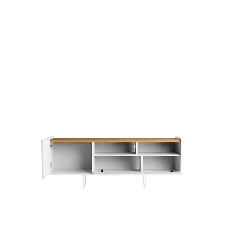 Winston Sleek Modern TV Stand with 4 Shelves in White  Cinnamon