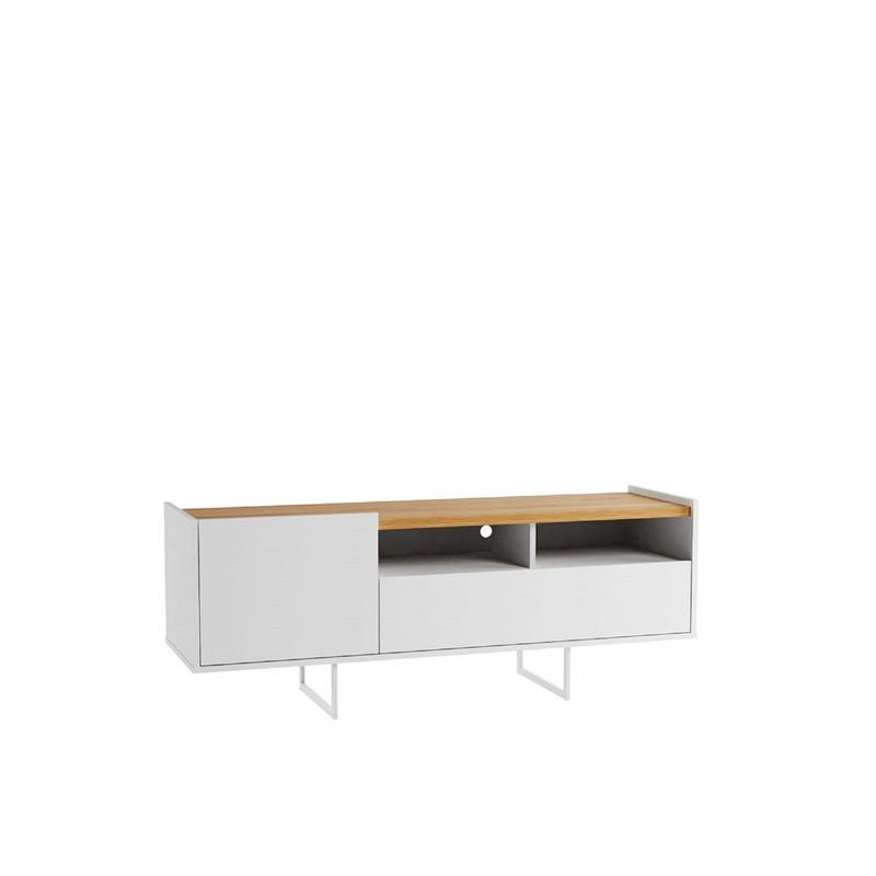 Winston Sleek Modern TV Stand with 4 Shelves in White  Cinnamon