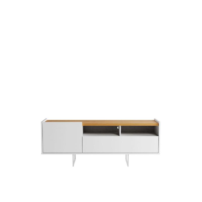 Winston Sleek Modern TV Stand with 4 Shelves in White  Cinnamon