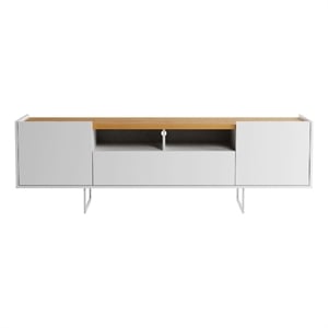 Winston Sleek Modern TV Stand with 6 Shelves in White  Cinnamon